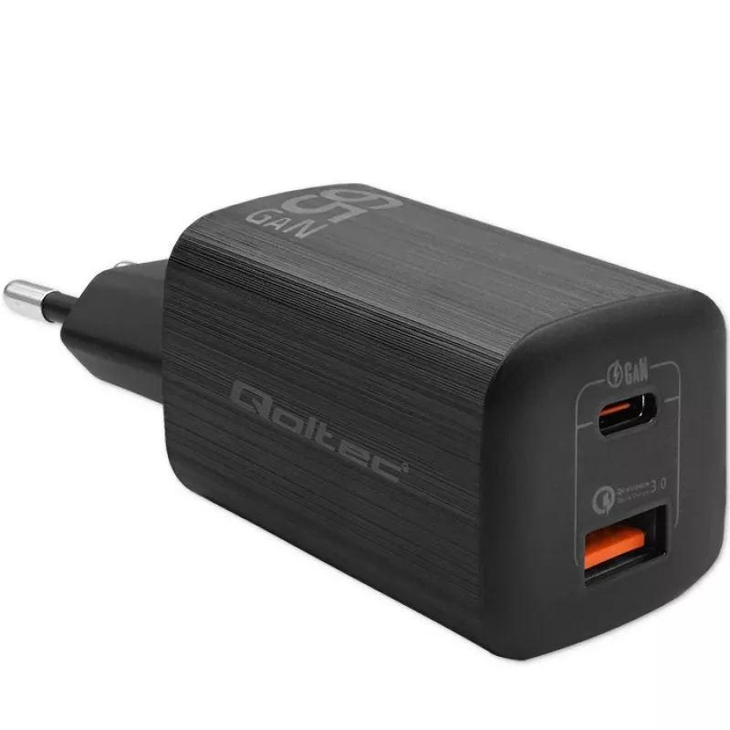 Qoltec 50766 cargador para dispositivos móviles portátil, consola portátil, batería externa, smartphone, smartwatch, tablet negro de carga rápida CA para interiores