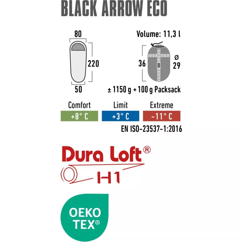 Saco de dormir momia negro Arrow ECO (verde oscuro/rojo)