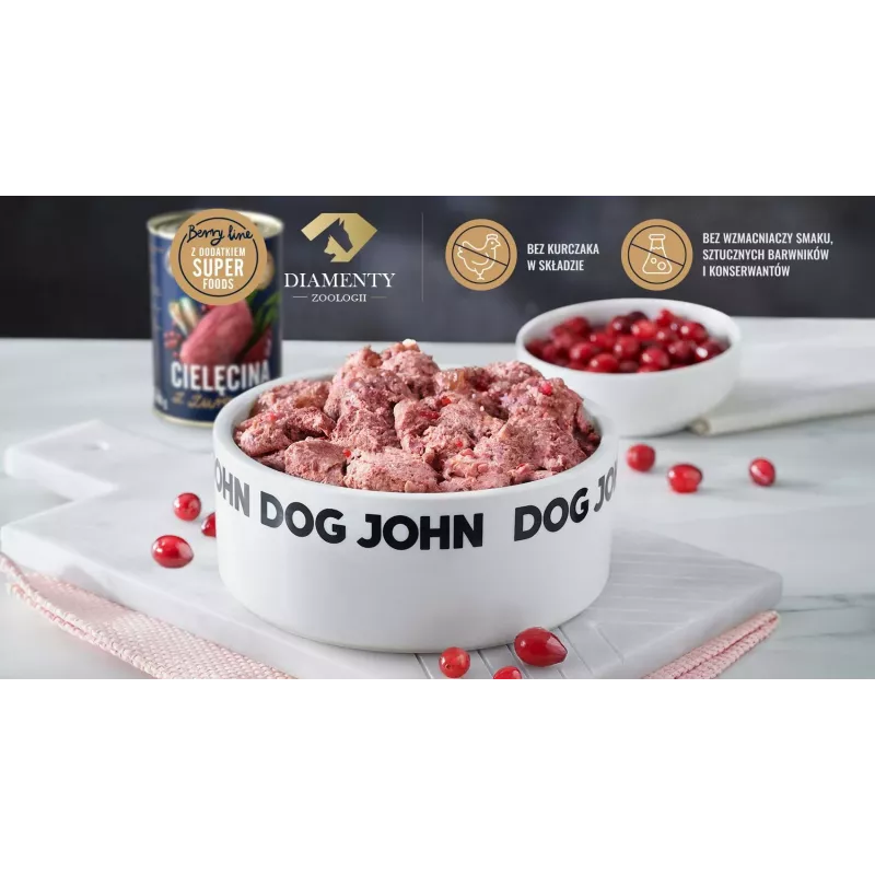 Comida húmeda para perros john dog BERRY Adult Ternera con arándano 800 g — monoproteína, alimento completo, lata