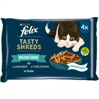 FELIX Tasty Shreds con salmón y atún - 4x 80g