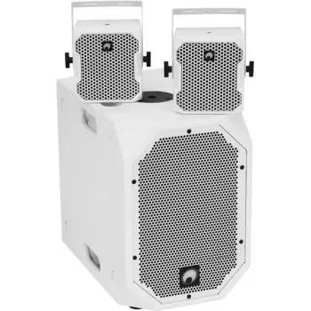 Set de altavoces activos Omnitronic BOB-10A ws con 2x BOB-4 ws – caja principal activa BOB-10A y dos satélites BOB-4, altavoces PA activos compactos