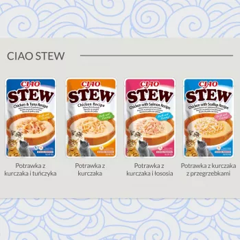 Snack de alimento húmedo para gatos INABA Ciao Stew pollo y vieira sobre de 40 g — sin cereales, adultos, cárnico