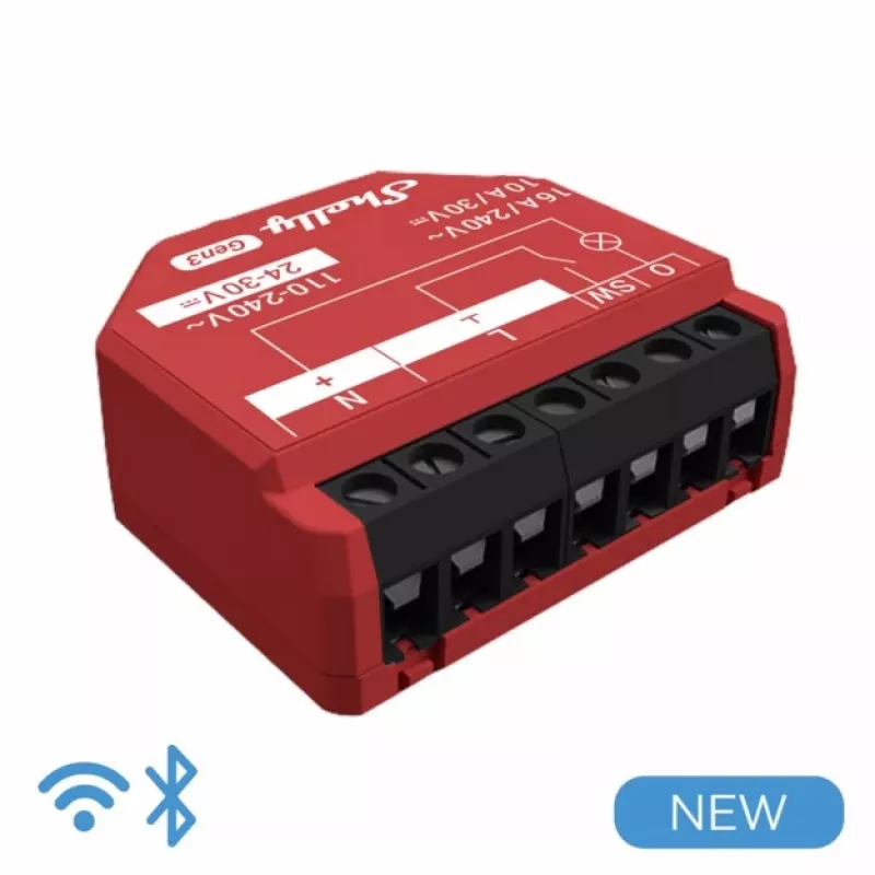 Shelly 1PM Gen3 relé Wi-Fi/Bluetooth, 16 A, con medición de potencia