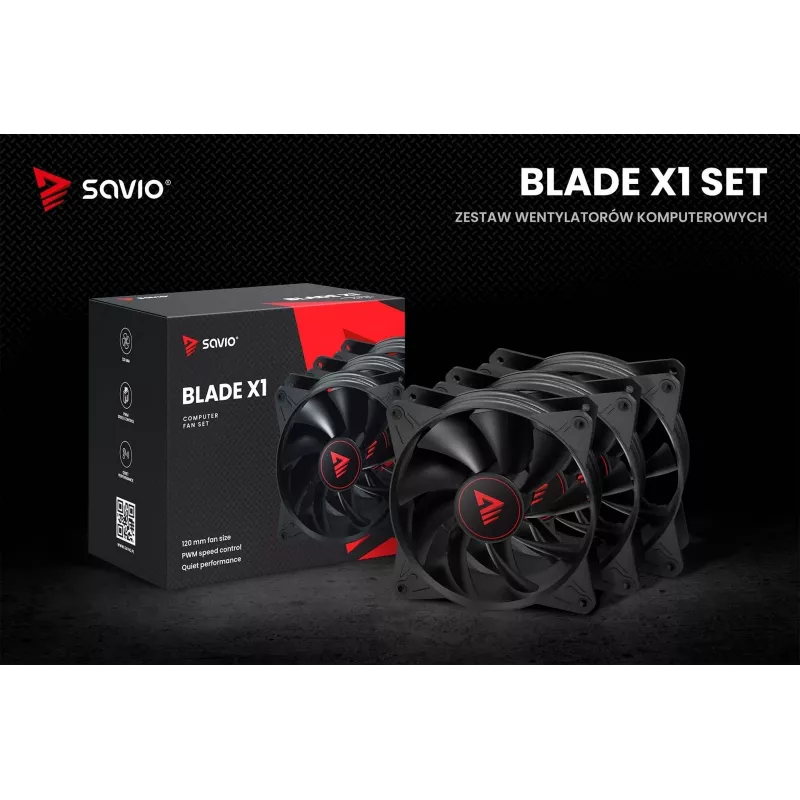 SAVIO BLADE X1 set de ventiladores, 3 x 120 mm, PWM de 4 pines, negro