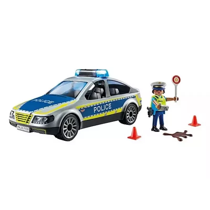Coche de policía Playmobil con sirena y luz intermitente, multicolor, plástico, 3+