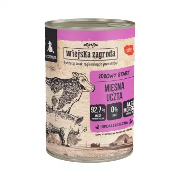 Comida húmeda para perros wiejskazagroda pavo con cordero 800 g lata, 82,2 % humedad, 8 % proteína, 2,7 % grasa