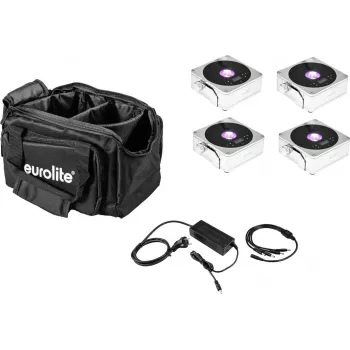 EUROLITE 20000444 set de paneles LED planos – 4× paneles IP con batería, cargador y bolsa blanda