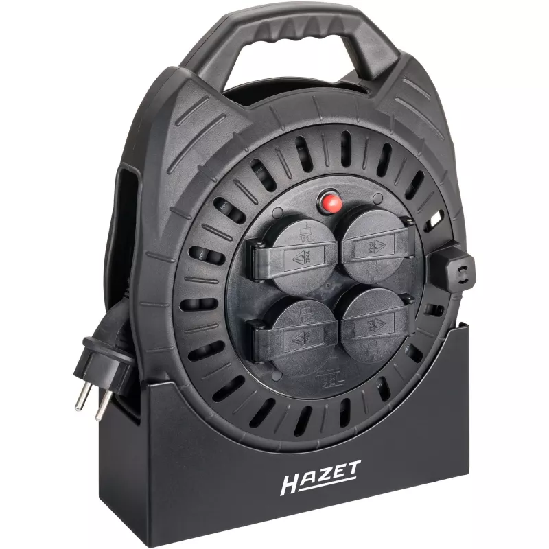 Tambor de cable Hazet 161N-3D, 10,00 m cable, negro, alargador eléctrico portátil