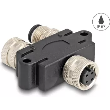 Divisor de cable DeLOCK M12 divisor en Y codificación A de 4 polos 1 x conector hembra a 1 x conector macho y 1 x conector hembra