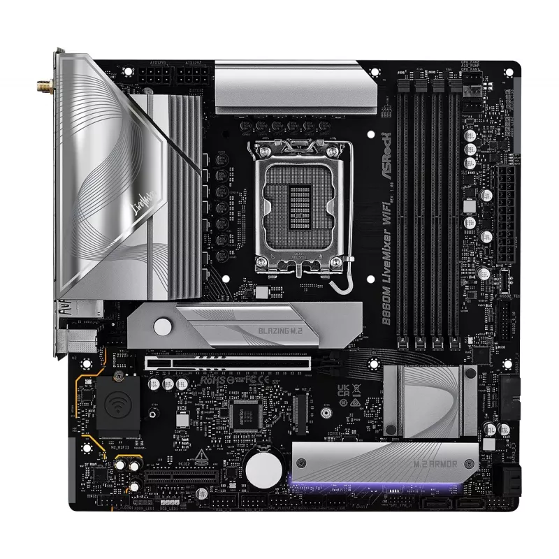 Placa base ASRock B860M LiveMixer WiFi — Intel B860, LGA 1851, micro ATX, DDR5, 4x DIMM, Wi‑Fi 6E, 2.5Gb LAN