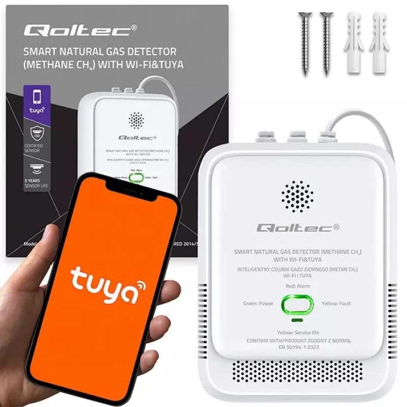 Detector de fugas de gas QOLTEC NG Tuya — detector de gas natural (CH4), compatible con smart Tuya