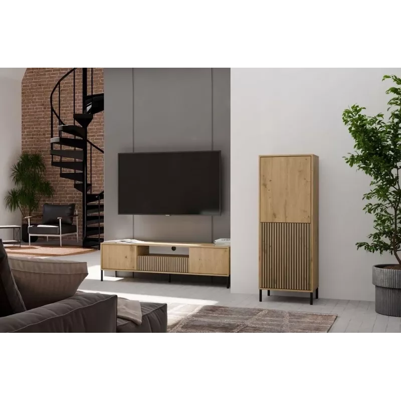 Vitrina KAMARO 2DK estrecha/GŁ roble ARTISAN