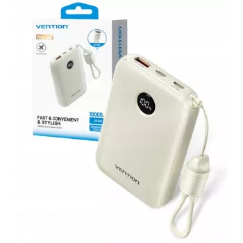 Batería externa Vention FKAN0-C 10000 mAh — 2× USB-C, 1× USB-A, 22,5 W, beige