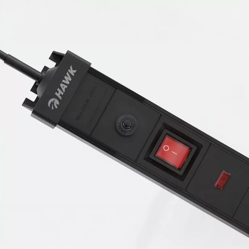 Regleta Hawk HWPS502BK 1,5 m cable, 5 tomas, protección contra sobretensiones