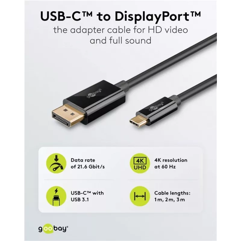 Cable USB-C a DisplayPort GOOBAY 75704, 1 m, hasta 4K@60Hz