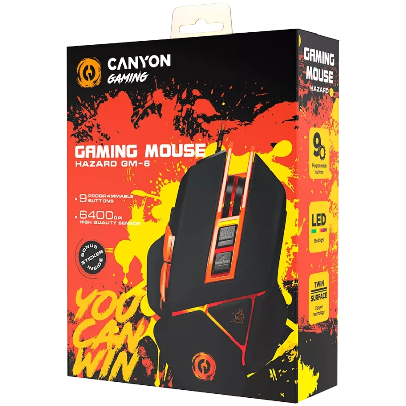 Ratón CANYON Hazard GM-6 LED con cable Negro Naranja