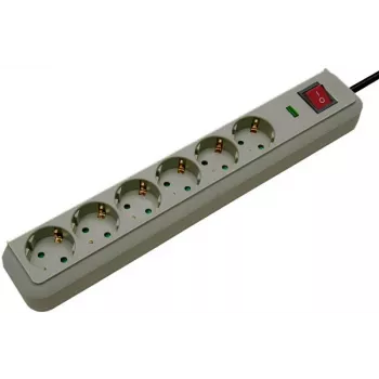 Regleta de enchufes Eco-Line 6 tomas (gris claro, 1,5 metros, protección contra sobretensiones 13.500A)
