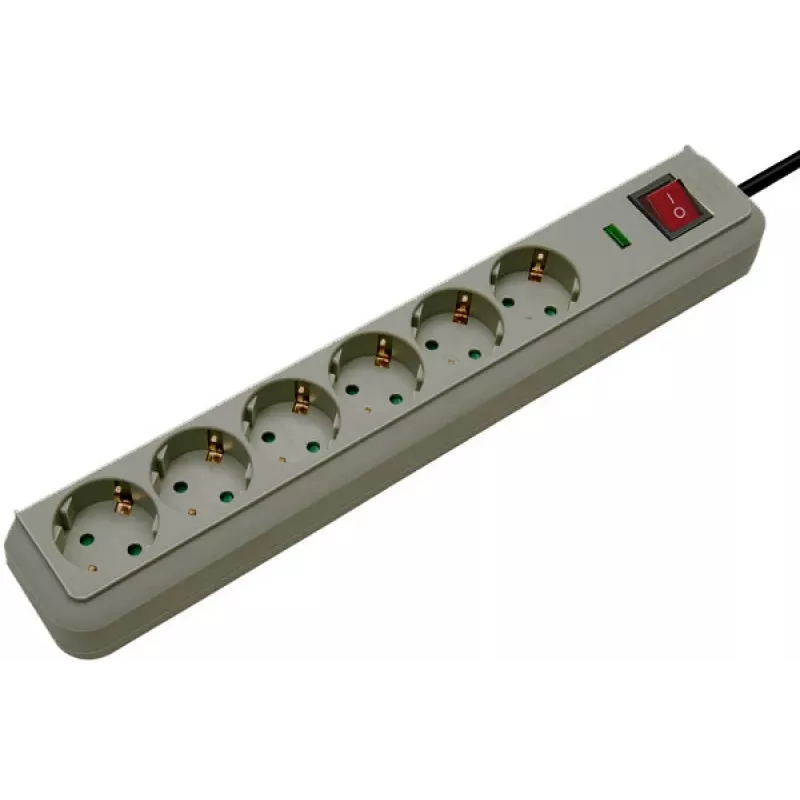 Regleta de enchufes Eco-Line 6 tomas (gris claro, 1,5 metros, protección contra sobretensiones 13.500A)