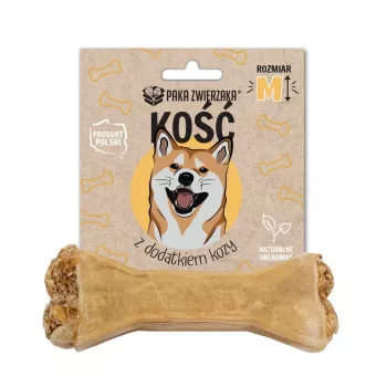 Hueso masticable para perros PAKA ZWIERZAKA Bone con cabra M 12 cm 55 g — hueso masticable para la higiene dental de perros adultos, sin gluten ni azúcar