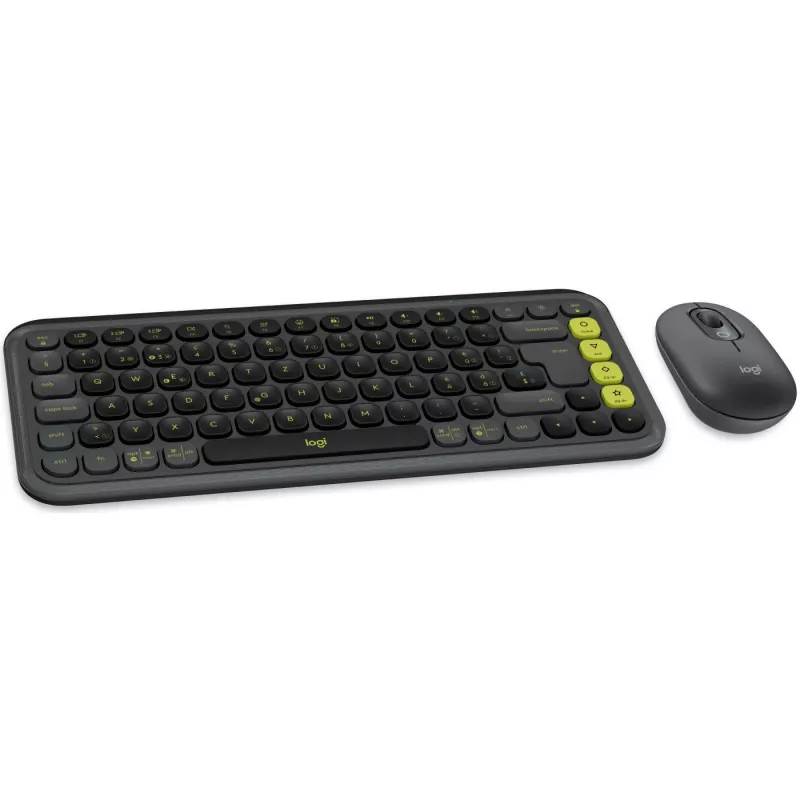 Logitech POP ICON COMBO Swiss, Grafito/Verde, Bluetooth, Swiss, 920-013275
