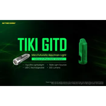 Linterna de llavero Nitecore TIKI GITD gris - recargable por USB, 1 lm, 55 mm, 12 g, IP66