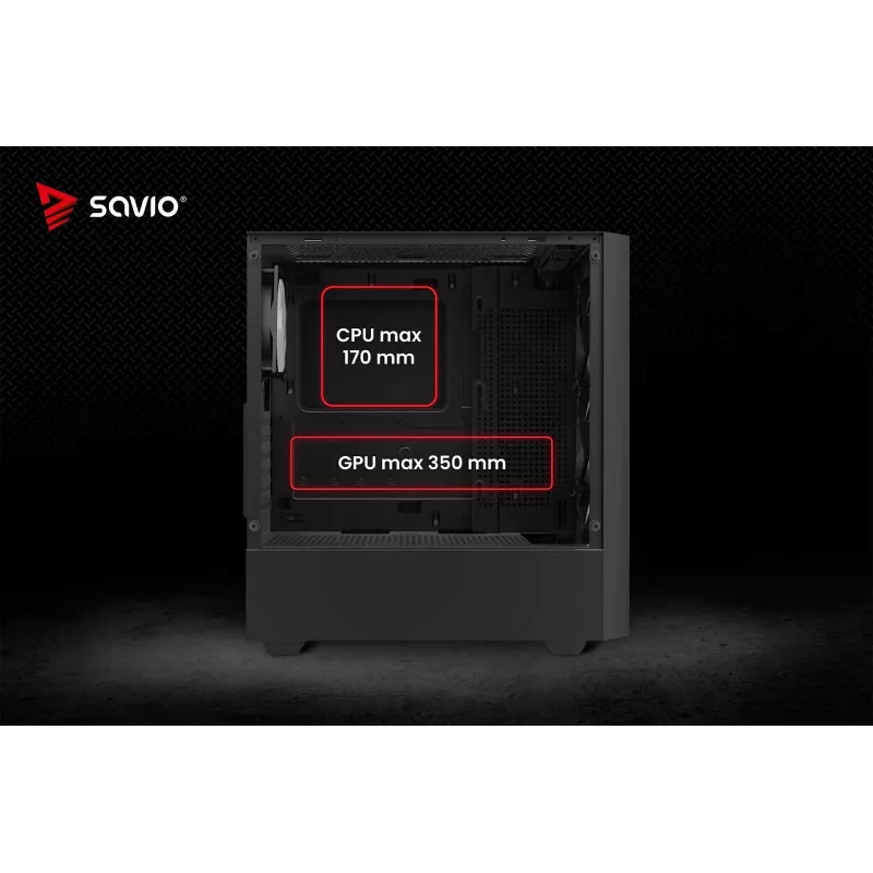 Caja de PC SAVIO Noctis Flow — Cube Mini-ITX/Micro-ATX/ATX, 3x120mm frontal, 1x120mm trasero, 2 bahías de 3,5 pulgadas + 3 de 2,5 pulgadas, cristal templado