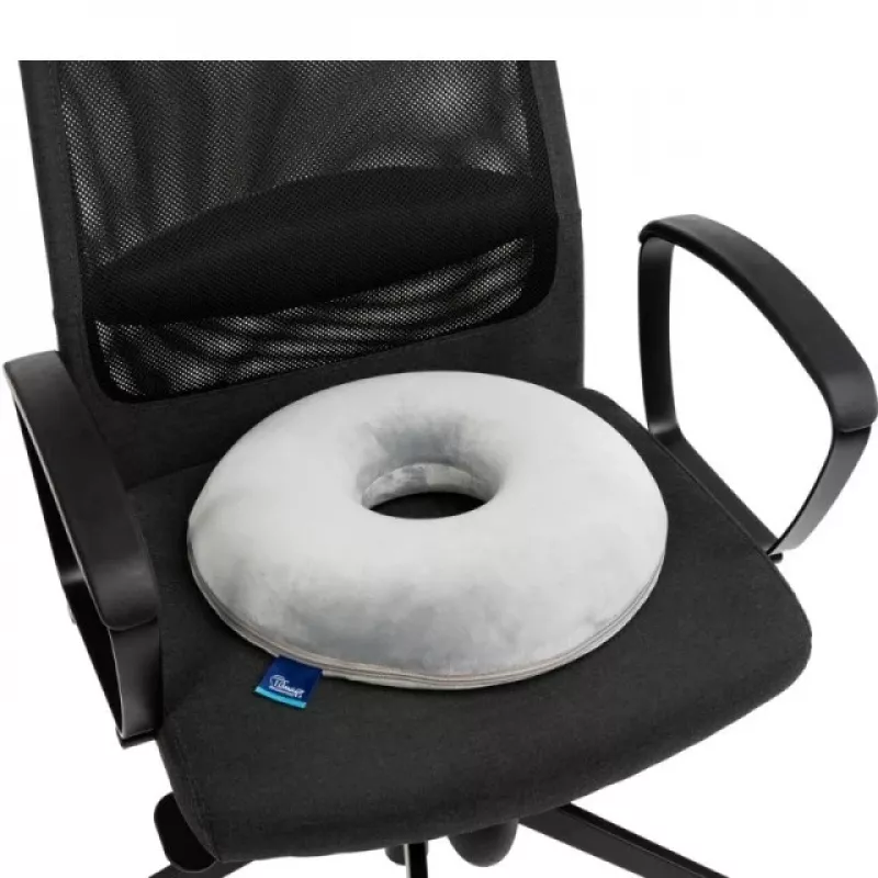 Cojín de presión TIMAGO SUPPORT TIM abertura — cojín de asiento de espuma con orificio central, 390×390×80 mm, gris