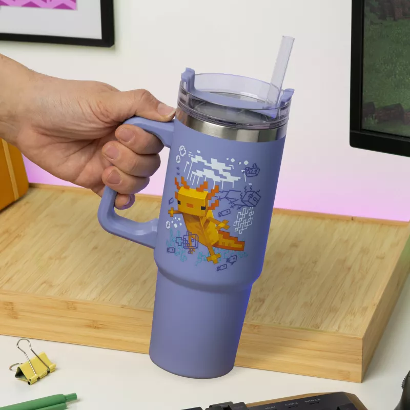Paladone Minecraft vaso aislante morado con pajita, 900 ml