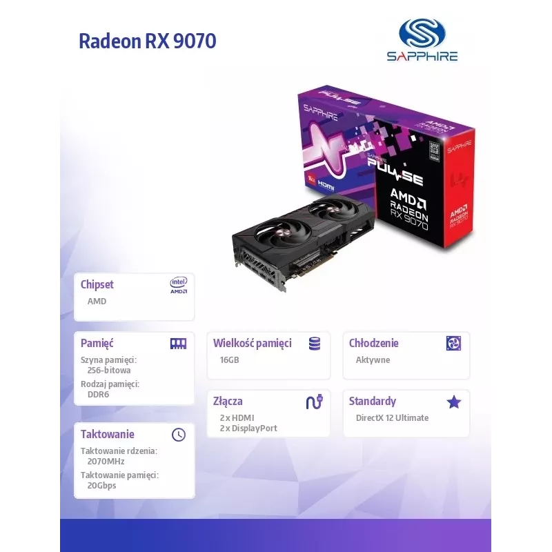 SAPPHIRE PULSE Radeon RX 9070 16GB GDDR6 Tarjeta gráfica
