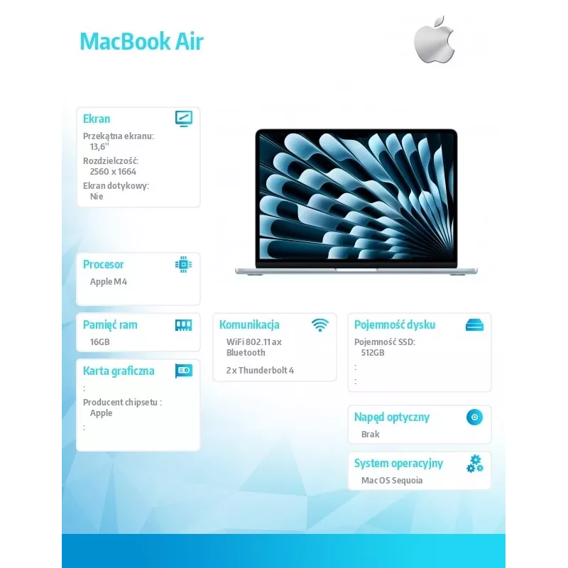 MacBook Air 13,6 pulgadas: M4 10/10, 16GB, 512GB, 35W – Azul cielo – MC6T4ZE/A/P1/D1