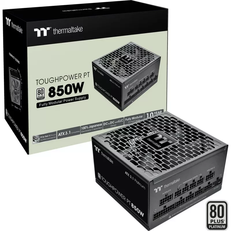 Fuente de alimentación Thermaltake Toughpower PT 850W 80 Plus Gold, modelo PS-TPP-0850FNFAPE-1
