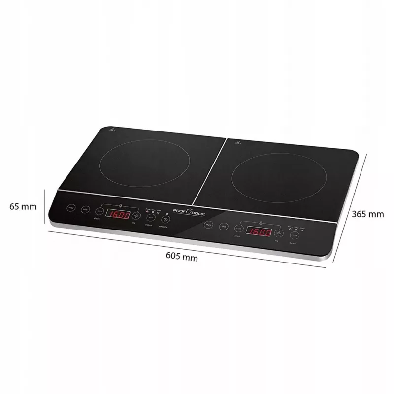Placa de inducción PROFI COOK PC-DKI 1067, 3500W, 2 zonas de cocción, negra