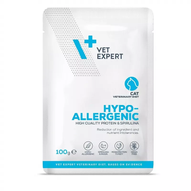 Comida húmeda para gatos VETEXPERT Hypoallergenic pavo 100 g dieta veterinaria para gatos adultos sensibles, sin cereales, sin soja ni gluten