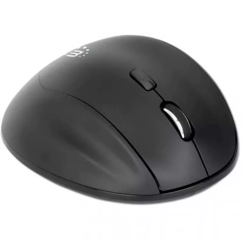 Manhattan Ratón inalámbrico ergonómico, para diestros, 800/1200/1600 dpi ajustables, 2,4 GHz (hasta 10 m), seis botones con rueda de desplazamiento, receptor combo USB-A y USB-C, negro, pila AA (incluida), tres años de garantía