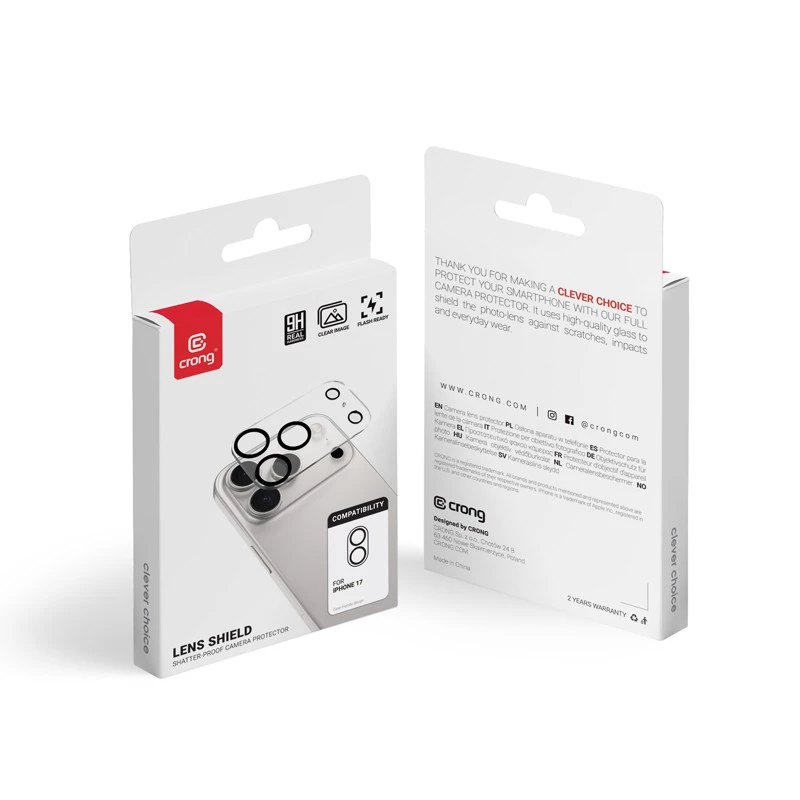 Protector de cristal de cámara y lente Crong CRGLSIP1763 para iPhone 17 — cubierta de lente de cámara