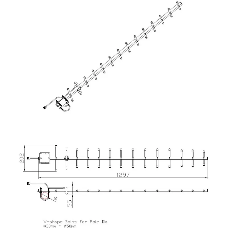 Antena Yagi direccional ALLNET ANT-868-14dbi-Yagi 868 MHz 14 dBi conector hembra N