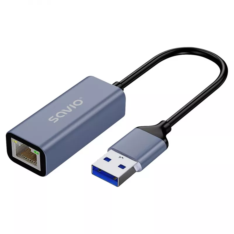 Adaptador de interfaz de red SAVIO AK-83 USB Type-A a RJ-45 macho, 5 Gbit/s, negro