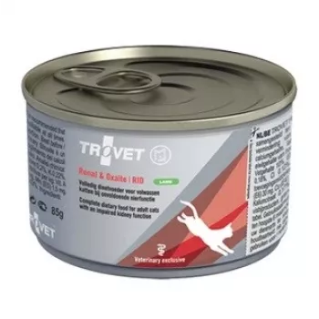 Comida húmeda para gatos TROVET Renal & Oxalate RID Lamb 100 g — dieta veterinaria para gatos adultos, apoyo de la función renal y reducción de cálculos de oxalato