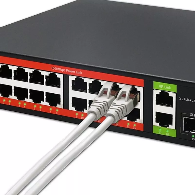 Switch de red QOLTEC 52292 — Gigabit Ethernet PoE, 16x RJ45, 2x RJ45 uplink, 2x SFP