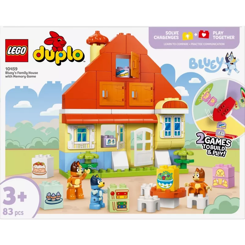 Juguete de construcción LEGO Bluey Casa familiar con juego de memoria 10459 — 83 piezas, 3 minifiguras, edad 3+