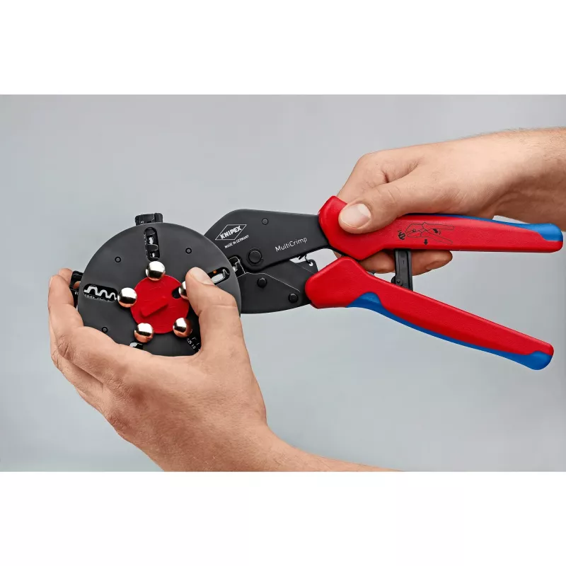 Knipex 97 33 02 Alicate crimpador de cables Herramienta de crimpado Azul, Rojo