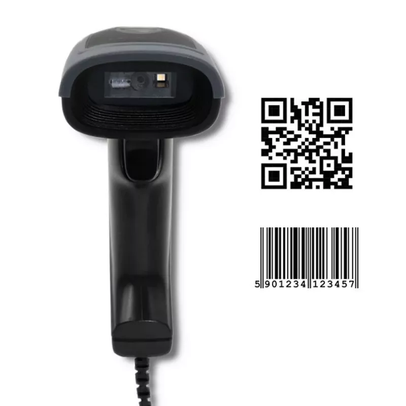 Lector de códigos de barras de mano QOLTEC 50863 — escáner 1D/2D, USB con cable, sensor LED, negro, 5V, cable de 1,8 m