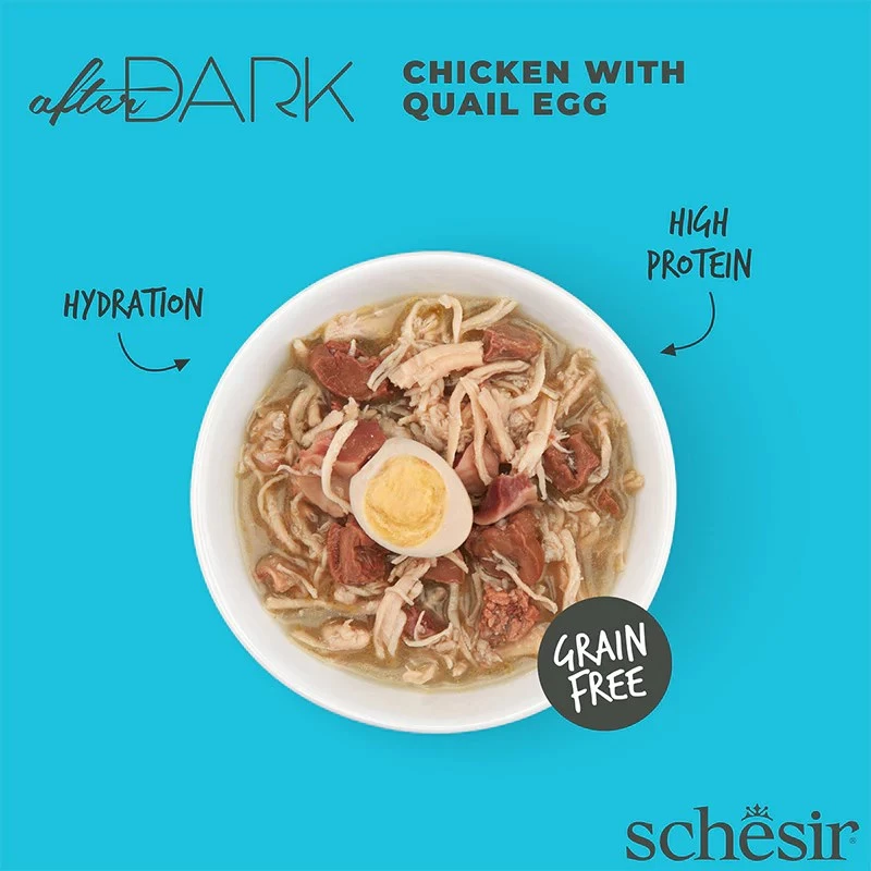 Comida húmeda para gatos Agras Pet Foods Schesir after Dark Complete caldo 80 g – pollo, sin gluten, para gatos adultos