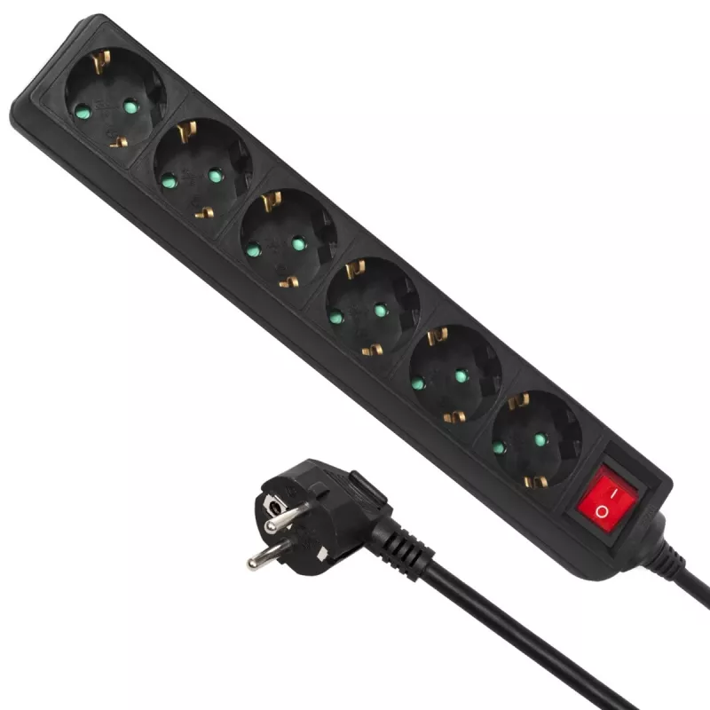 Regleta MACLEAN MCE195G 6 tomas, cable 5 m, negra