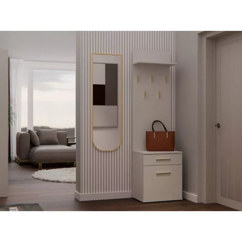 Perchero top e shop DUO, color crema, tablero de partículas, 5 ganchos, 1 cajón, 35×50×57 cm
