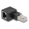 Adaptador DeLOCK conector macho RJ45 a conector hembra RJ45 Cat.6A acodado 90° a la izquierda negro