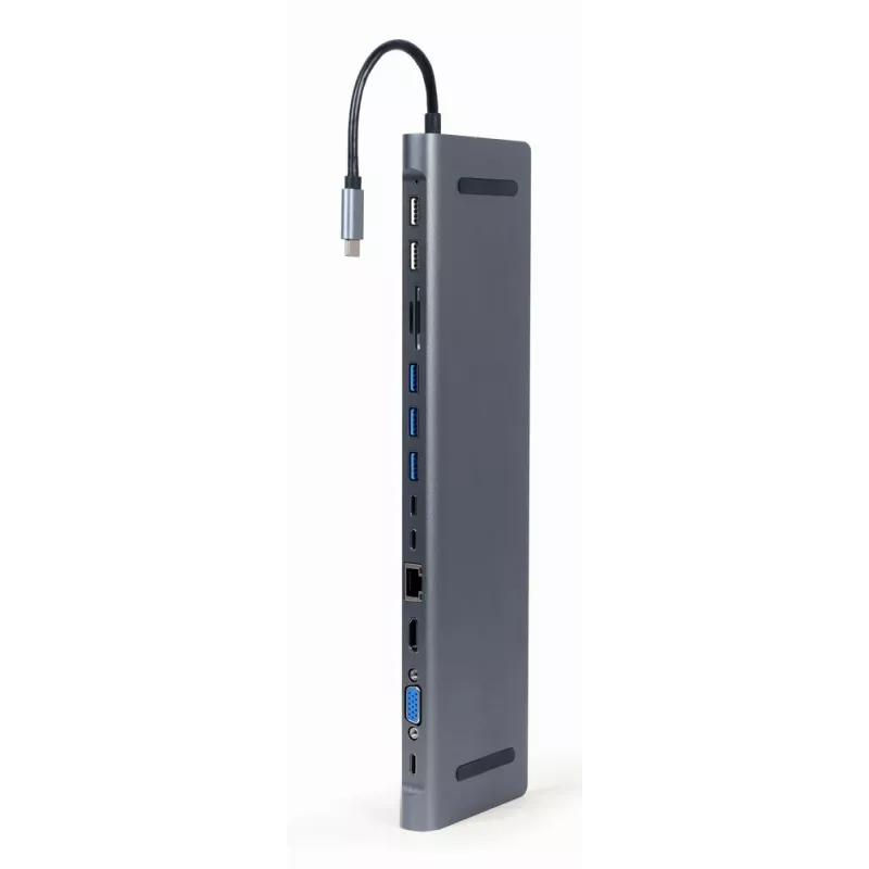Gembird A-CM-COMBO9-01 adaptador multipuerto USB Type-C 9 en 1 (hub USB + HDMI + VGA + PD + lector de tarjetas + LAN + audio de 3,5 mm), Space Grey