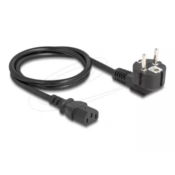 Cable de alimentación DELOCK CEE 7/7 (E+F) a IEC C13 en ángulo de 90°, 1 m, H05VV-F 3x1,00 mm², negro