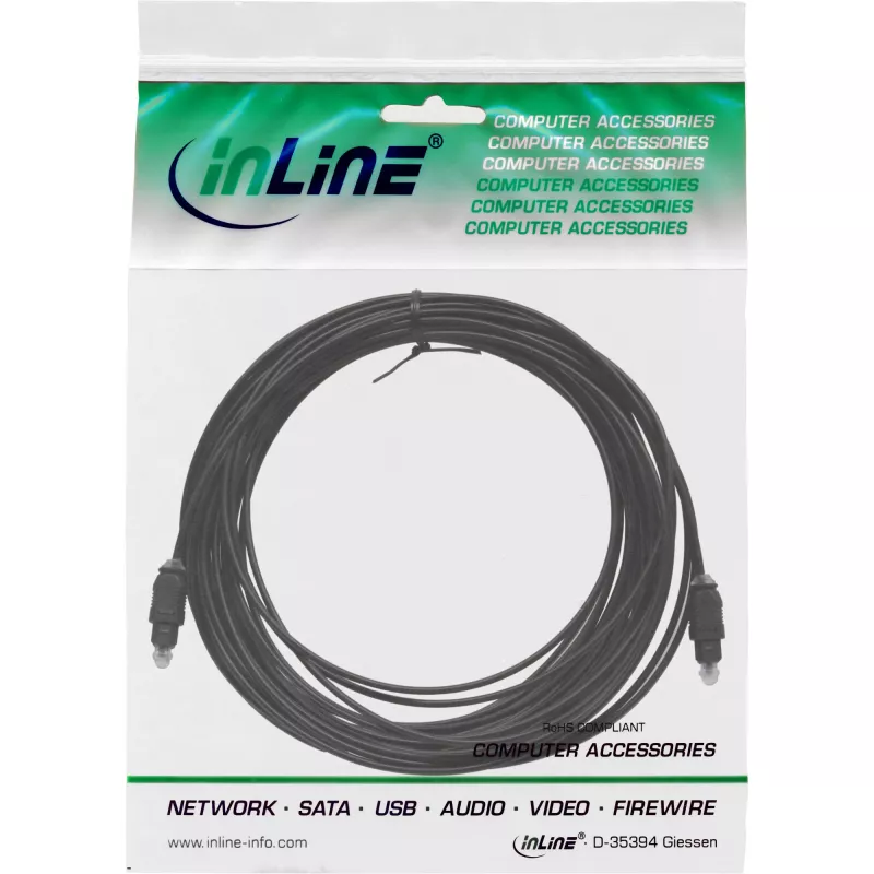 InLine Cable de audio óptico Toslink macho/macho, 15 m, negro (89916)