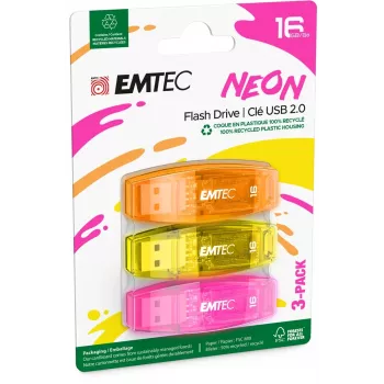 Memoria USB Emtec C-410 - USB 2.0 - 16 GB - NEON (ECMMD16GC410P3NEO)